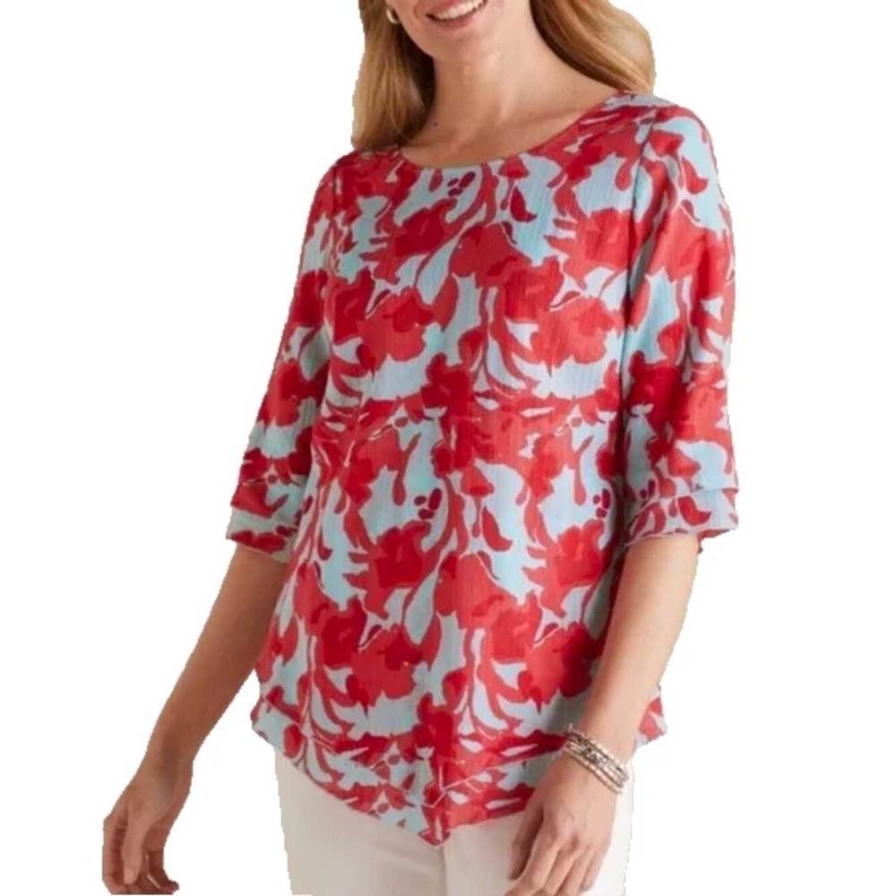 Soft Surroundings Floral Tunic Top Blouse Size XL
